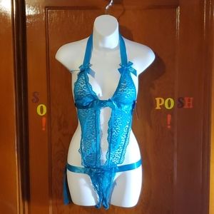 Sexy revealing blue lace teddy Nwt